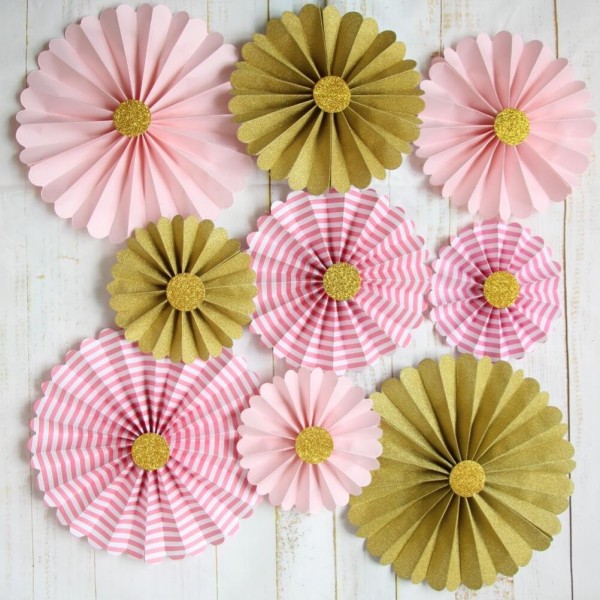 Pink Gold Paper Rosettes Flower Wall for Girl Baby Shower Birthday ...