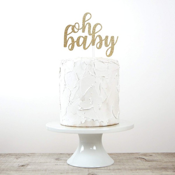 Baby Shower Cake Topper - oh baby - Double Sided Gold Glitter - Premium ...