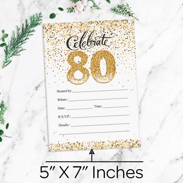80th Birthday Party Invitation Cards with Envelopes - 25 Count (White