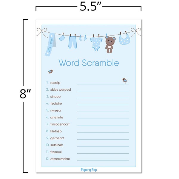 Baby Word Scramble Game Cards (Pack of 50) - Baby Shower Games Ideas ...