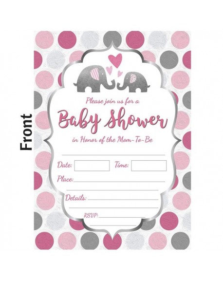 25 Pink Elephant Girl Baby Shower Invitations (5x7 Inch) with Envelopes ...