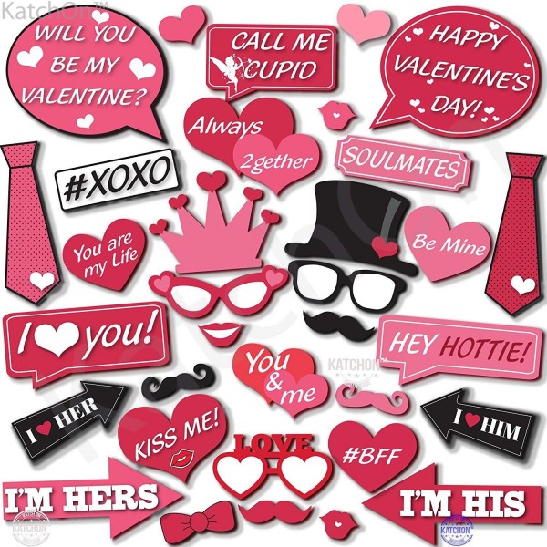 34 Pcs - Large - Valentine Days Photo Booth Props -Valentines Day ...
