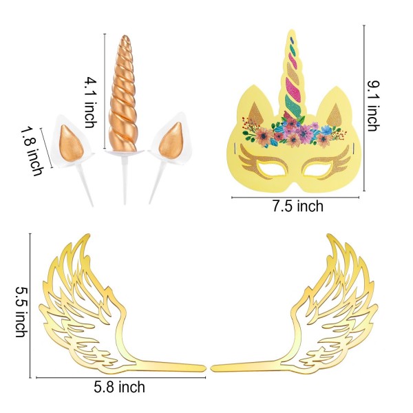 unicorn cake topper gold unicorn horn ear eyelash wing mask cake