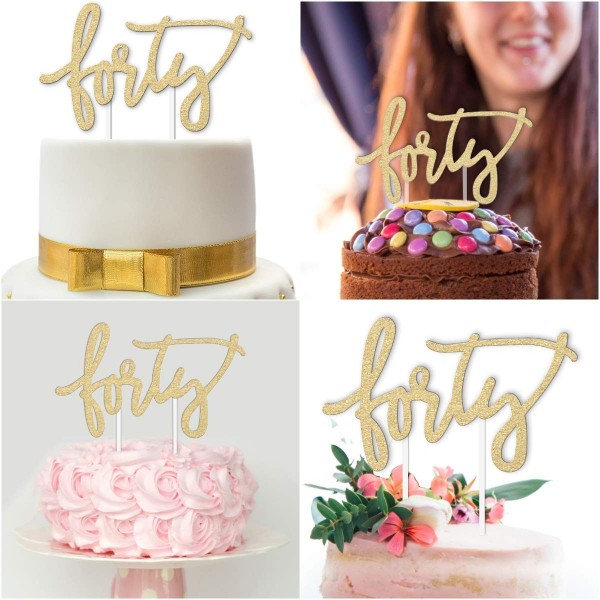 40th Birthday Cake Topper Decoration - FORTY - 6.5 x 4 Fortieth Bday  Topper w/ Premium Double Sided Gold Glitter Cardstock Paper - Classy &  Fabulous Accessory 