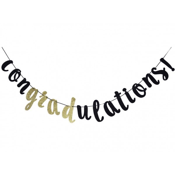 Congradulations Banner in Gold Glitter Black Card Stock - Graduation ...