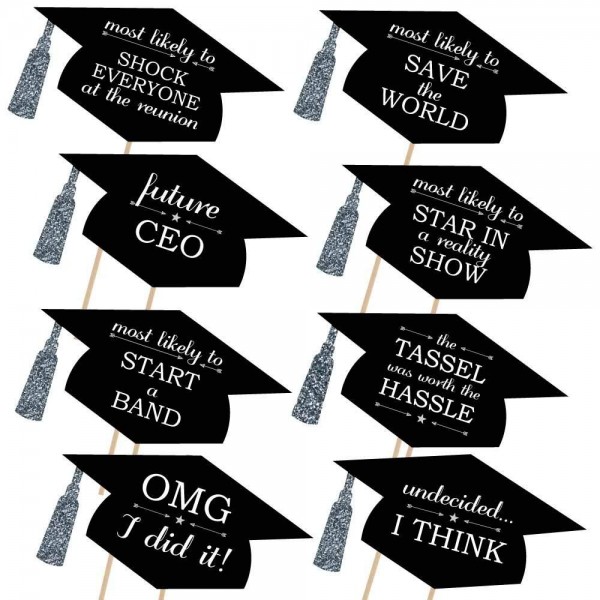 Silver - Hilarious Graduation Caps - Graduation Photo Booth Props Kit ...