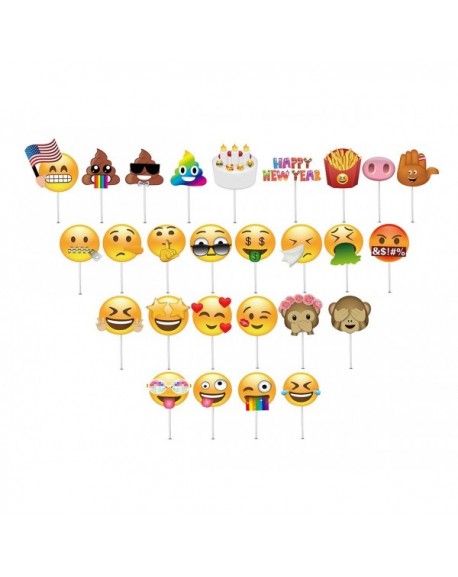 NEW 27pcs Emoji Photo Booth Props DIY Kit Face Masks for Birthday ...