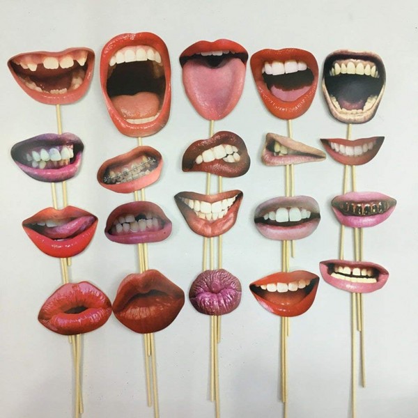 20 Lip Photo Booth Props on Sticks DIY Funny Mouth Realistic Party ...