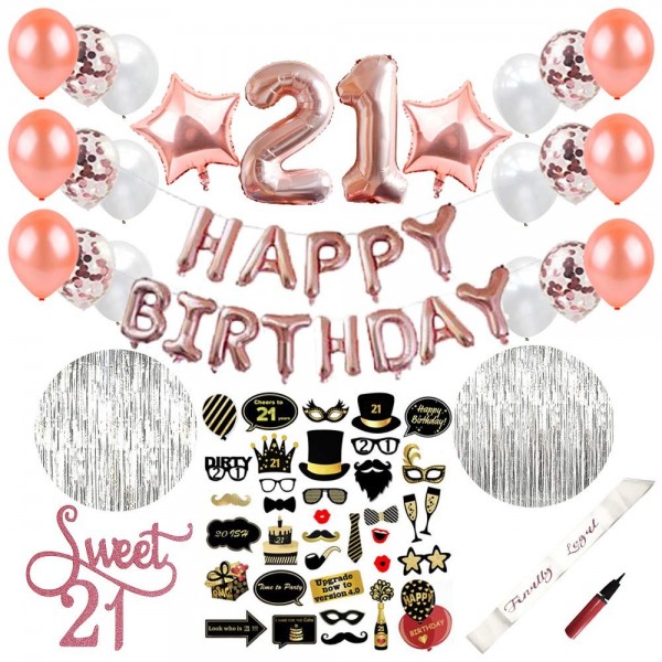 21st Birthday Decorations (64 Pieces) - Party Supplies with Photo Booth ...