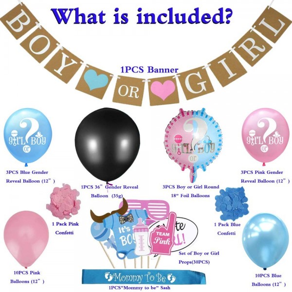 Gender Reveal Party Supplies Baby Shower Decorations Kit Boy Or Girl 