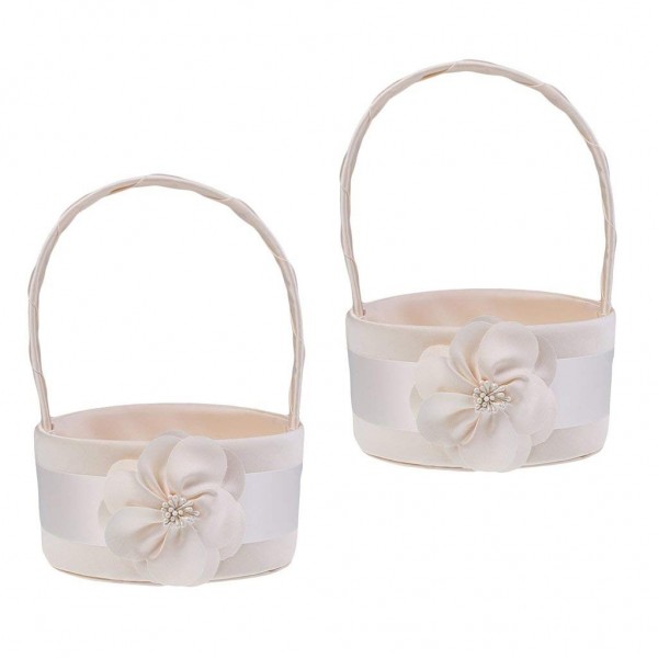 Pack of 2pcs Delicate Round Champagne Satin Wedding Flower Girl Basket ...