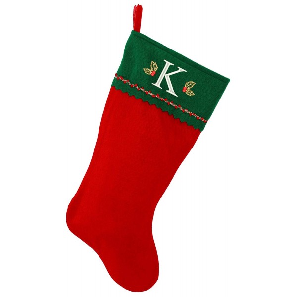 Embroidered Initial Christmas Stocking - Green and Red Felt - Initial K ...