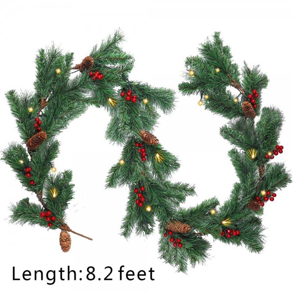 Christmas Garland with Lights Battery Operated - 2.5m/8feet Artificial