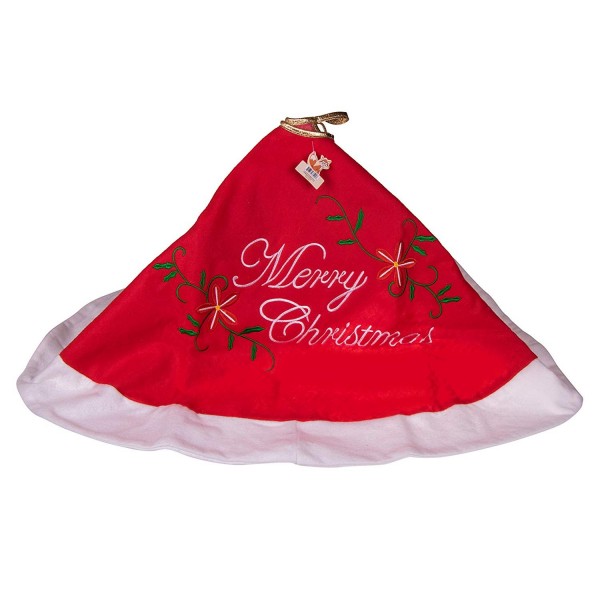 Red and White Christmas Tree Skirt Embroidered with Merry Christmas ...