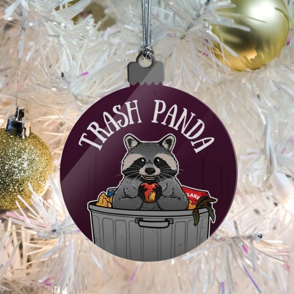 Raccoon Trash Panda in Garbage Acrylic Christmas Tree Holiday Ornament