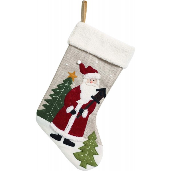 Santa Christmas Stocking with Fleece Cuff and Felt Applique - 18.5 ...
