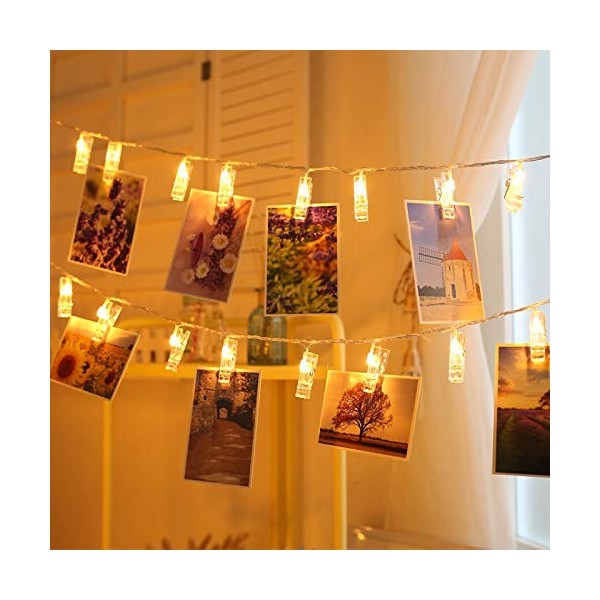 LED Photo String Lights-Magnoloran 20 Photo Clips Battery Powered Fairy ...