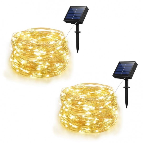 Solar String Lights Outdoor String lights with 100 LEDs 33ft Silver ...