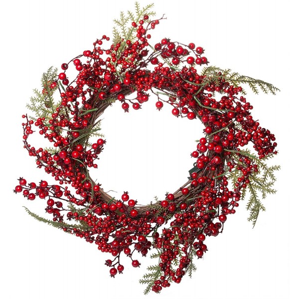 22 Inch Light-Up Christmas Wreath with Red Cranberries - Plug-in