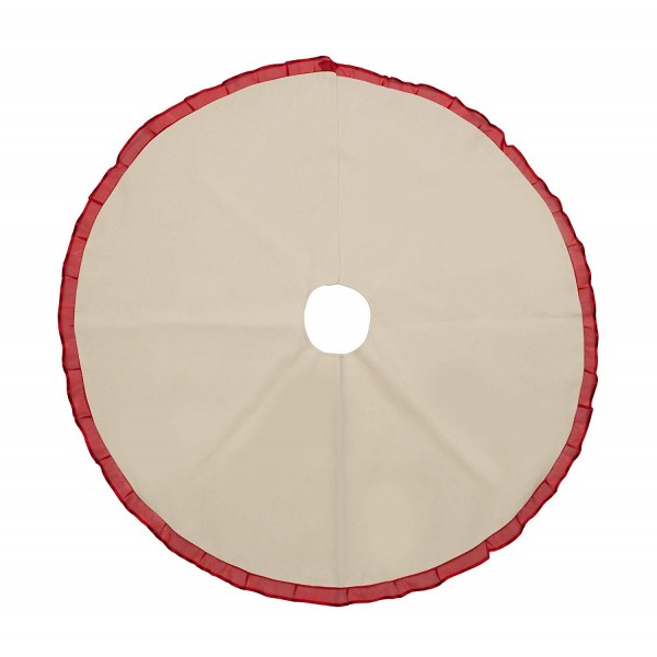 48 inch Cream Cotton Christmas Tree Skirt with Red Ribbon Trim ...
