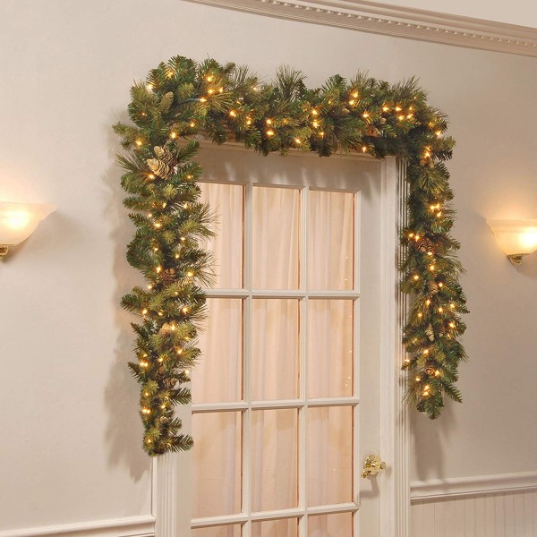 9 Foot By 10 Inch Carolina Pine Garland With 27 Flocked Cones And 100 ...