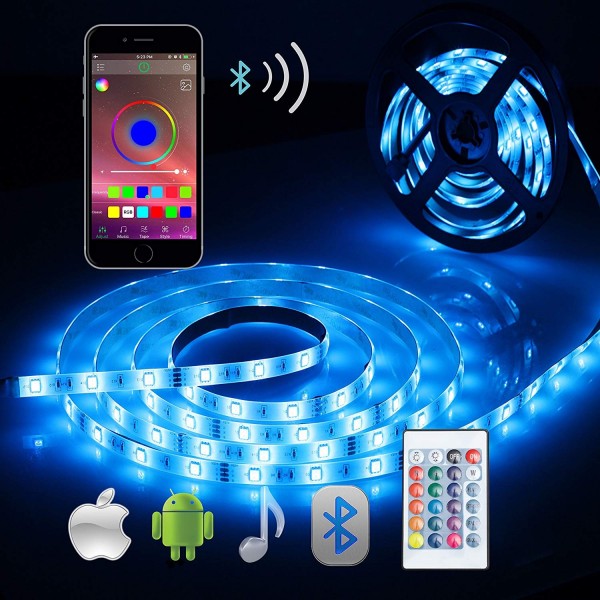 Bluetooth LED strip lights - 5050 16.4 ft/5 Meter 150 LED Stripes ...