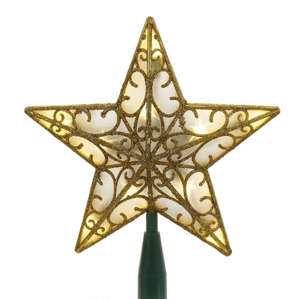 Battery-Operated 10-Light 3-D Gold Star Tree Topper - 9 Inch - CH12BZ0Q53V