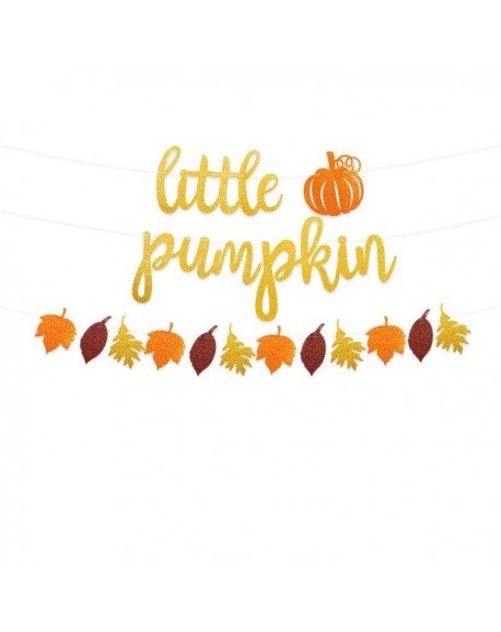 Glitter Little Pumpkin Banner with Pumpkin Fall Leaves for Thanksgiving ...