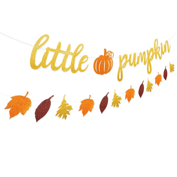 Glitter Little Pumpkin Banner with Pumpkin Fall Leaves for Thanksgiving ...