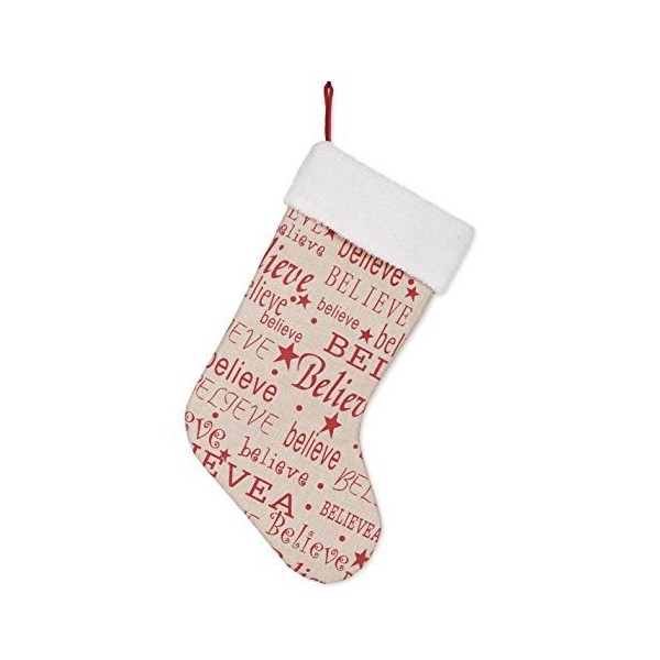 Believe 18.5 inch Burlap Christmas Stocking with Sherpa Cuff Decoration ...