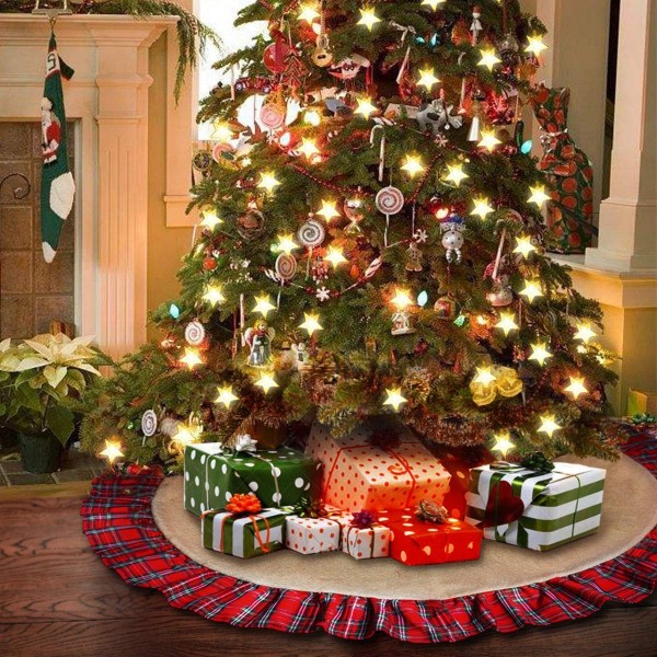 Natural Burlap Christmas Tree Skirt-48 Inch Large Double Layers Linen ...