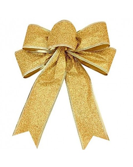 Pack Of 10 Gold Edge Outdoor Wire Edge Glitter Christmas Bows - 7.5 