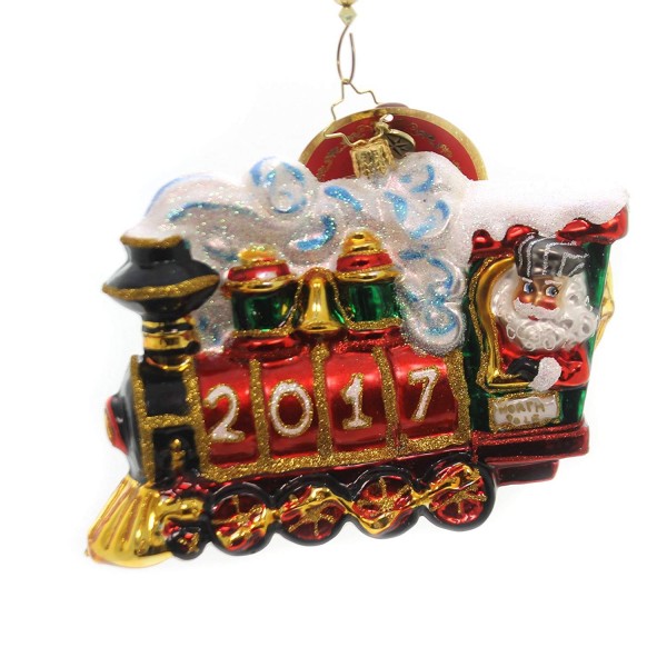 2017 All Aboard! Train Themed Santa Glass Christmas Ornament - 5