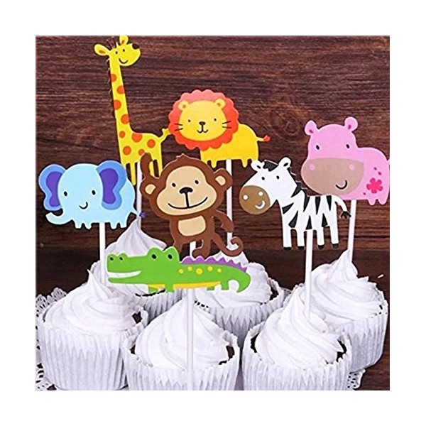 Cute Jungle Animals Cupcake Toppers for Kids Baby Shower Birthday Party ...