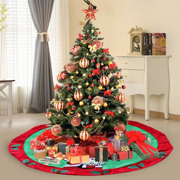 48 Inches Christmas Tree Skirt Santa Snowman Large Xmas Burlap Tree ...