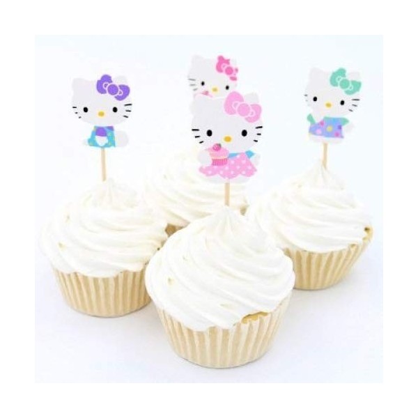 Set of 24 Cute Hello Kitty Cake Cupcake or Muffin Toppers for Birthday ...