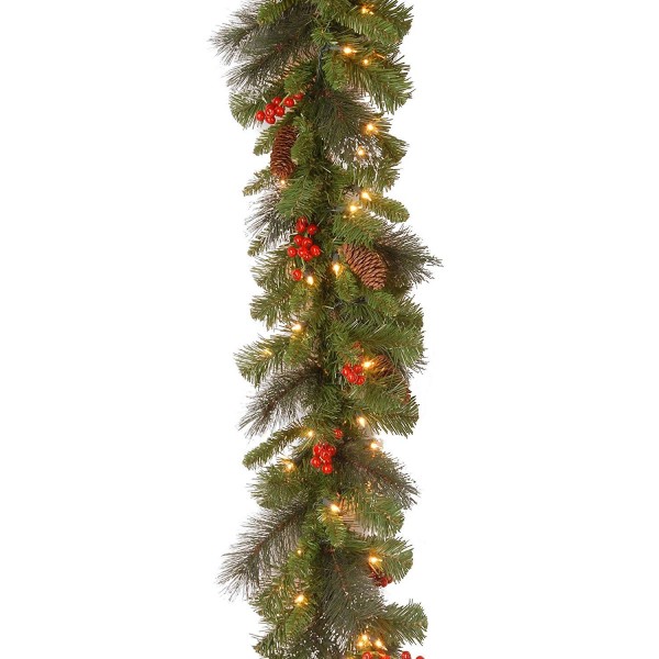 9 Foot by 10 Inch Crestwood Spruce Garland with Silver Bristle - Cones ...