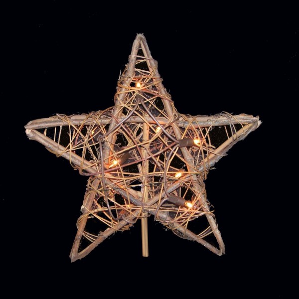 Natural Rattan 3D Star Christmas Tree Topper - Clear Lights - CF12CHDX31H