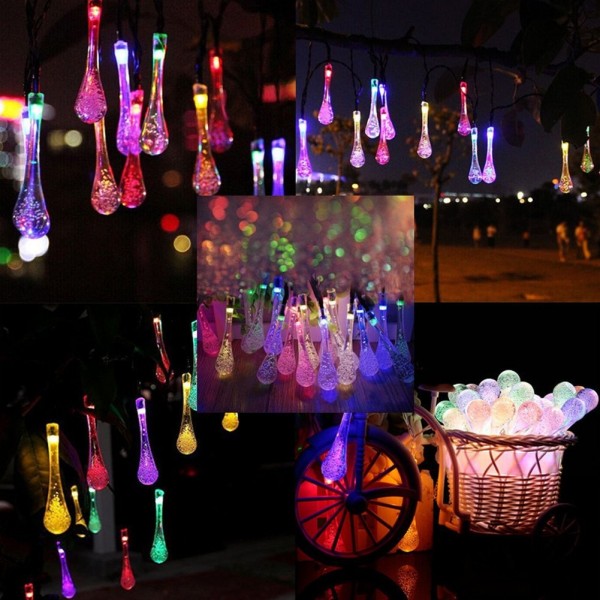 30 LEDs Outdoor Solar String Lights Water Drop Fairy Garden Patio Light ...