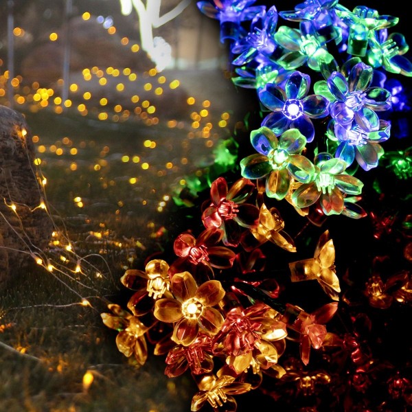 Solar String Light - 22ft 30 LED Multi Color Peach Flowers String ...