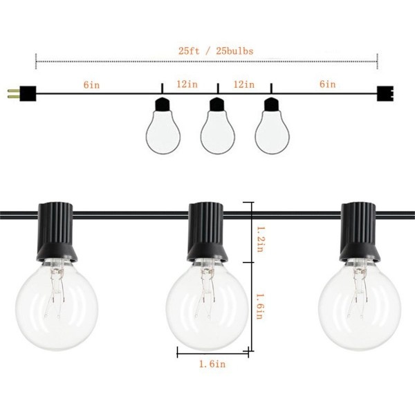 Outdoor String Light - G40 25Ft Globe Bulbs Edison Style Patio String ...