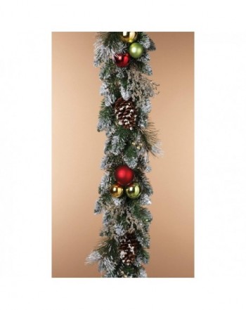 6 Foot Flocked Christmas Pine Garland Pine Cones - Shatterproof Ball ...