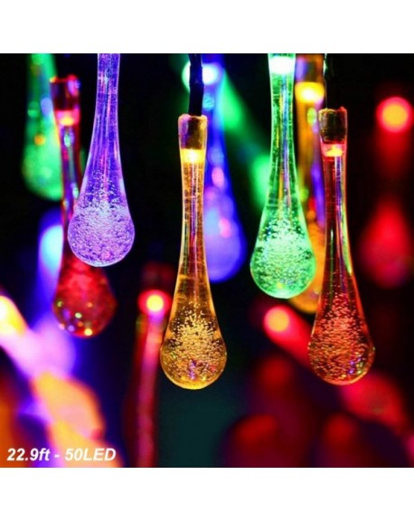 Solar String Lights - 22.9ft 50 Advanced Waterproof Water Drop Mode LED ...