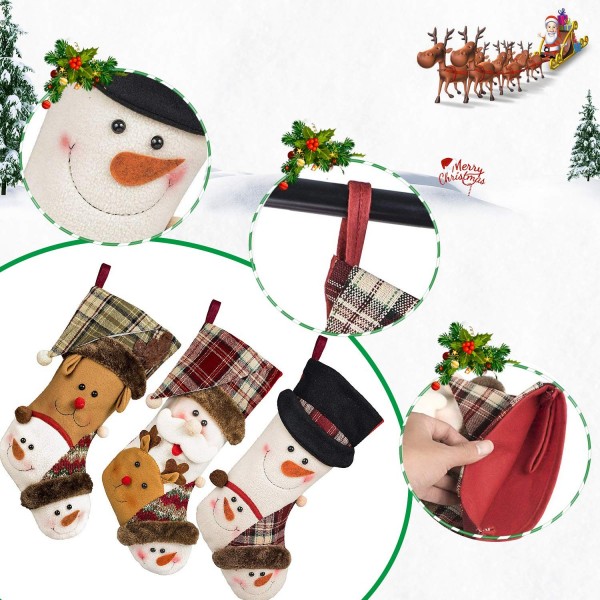 Christmas Stockings 3 Pack 17 Xmas Stockings Large Size With 3d Santa Snowman Reindeer