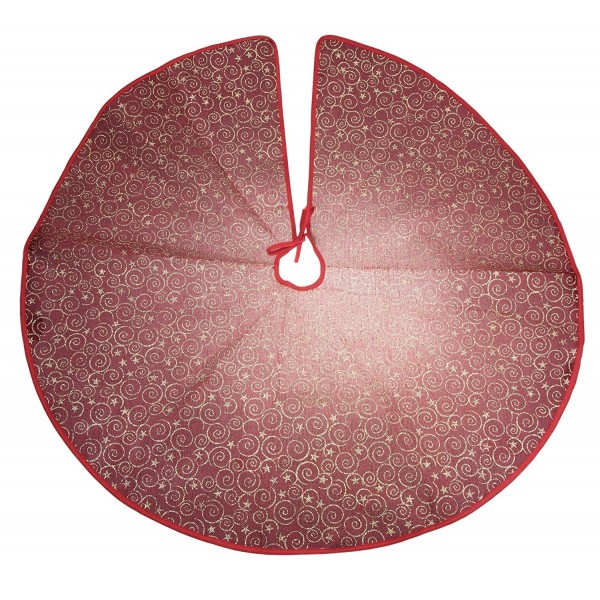 Dark Red and Gold Burlap Christmas Tree Skirt Gold Spirals and Stars ...