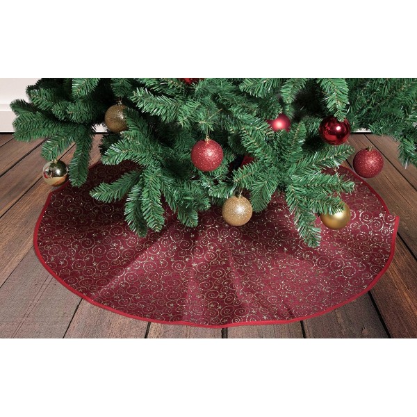 Dark Red and Gold Burlap Christmas Tree Skirt Gold Spirals and Stars ...