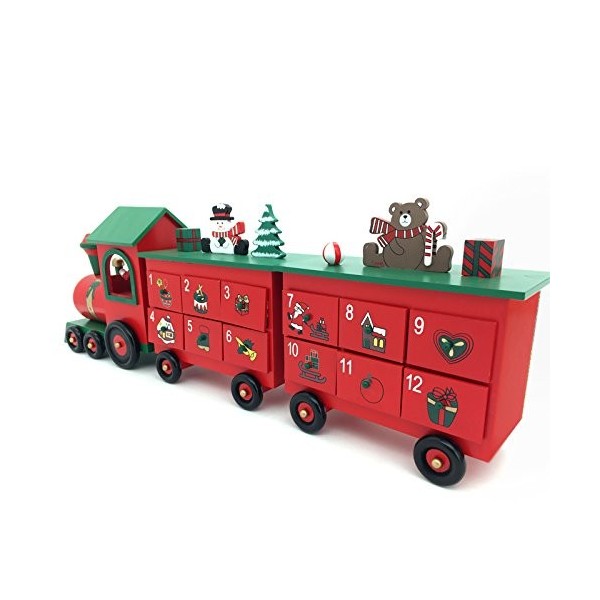 24 Inch Length Christmas Wooden Advent Calendar Train with Hand Painted ...