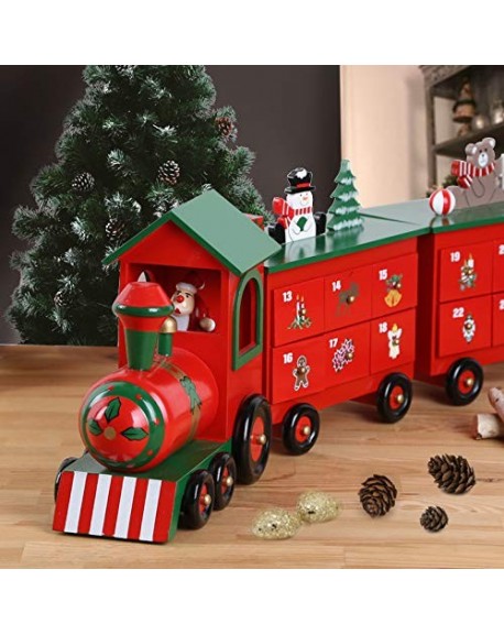 24 Inch Length Christmas Wooden Advent Calendar Train with Hand Painted ...