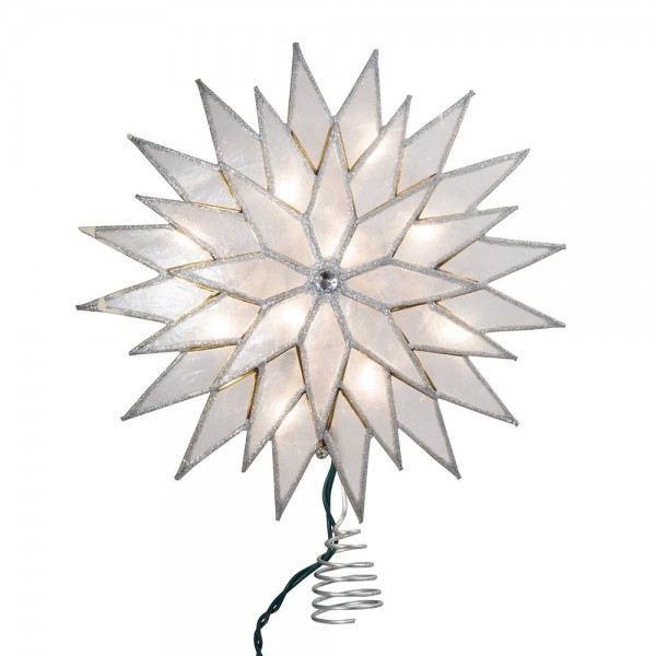 9-Inch Sunburst Capiz Lighted Treetop with Silver Glittered Finish ...