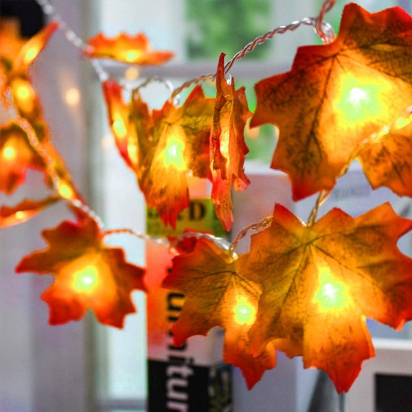 Thanksgiving Decorations Maple Leaves Garland String Lights 20 LED 10ft ...